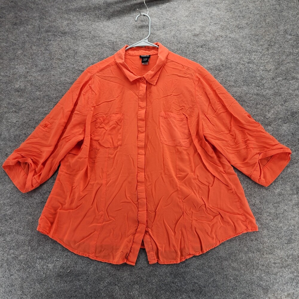 Torrid Shirt Womens Size 2 Button Up Short Sleeve Orange